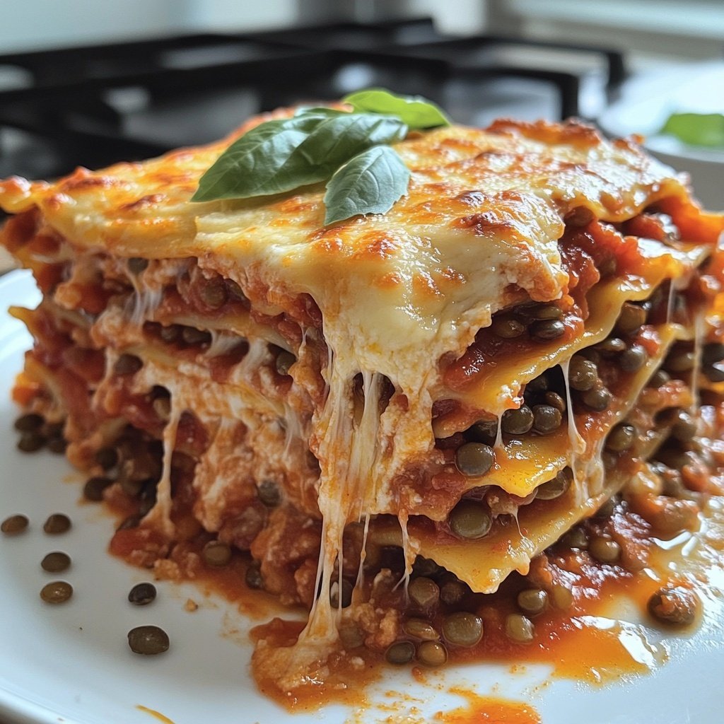 Lasagne mit Tomaten-Linsen-Sauce