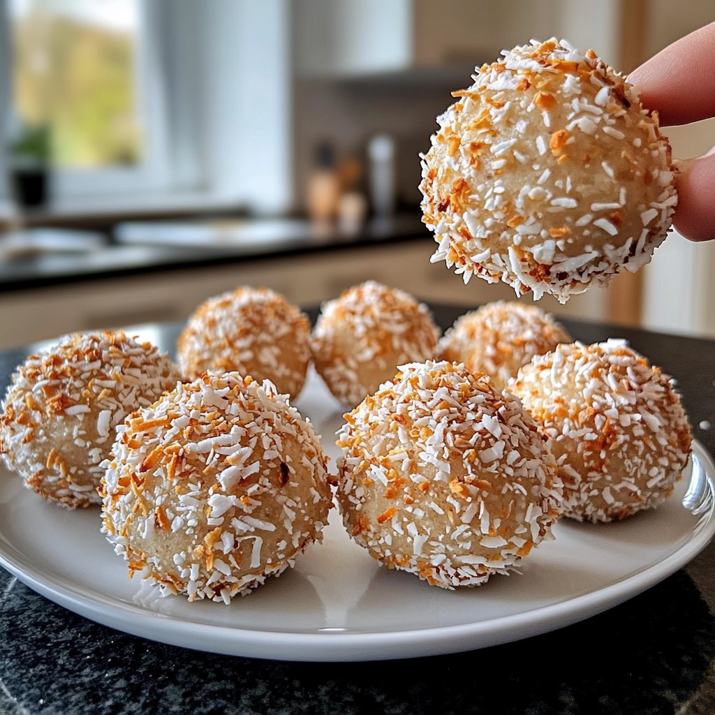 Protein Bällchen mit Kokosraspeln