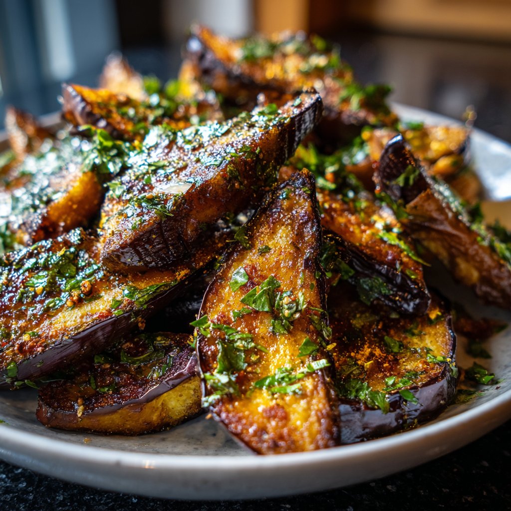 Auberginen aus der Pfanne knusprig