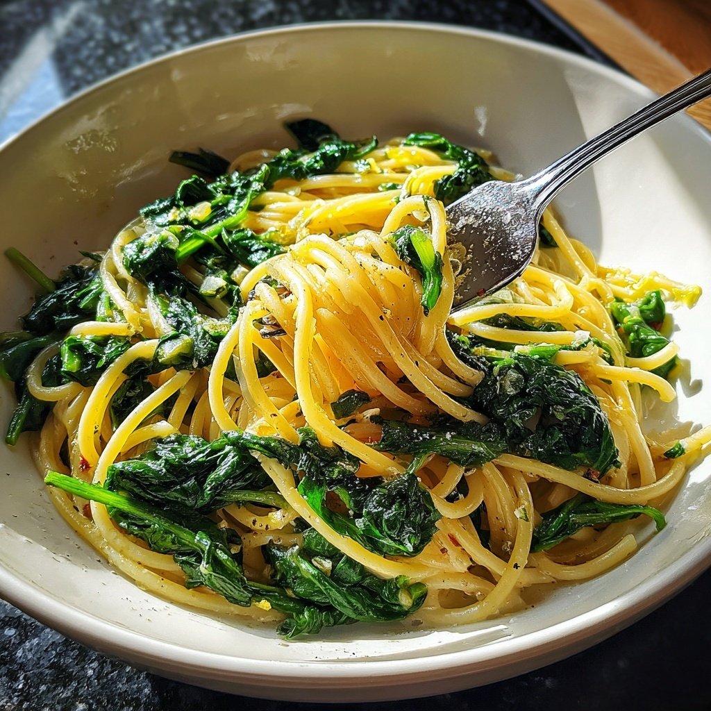 Spaghetti mit Spinat und Knoblauch
